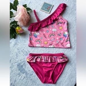 Swiggles Sz 4T Girls Pink Unicorn Tankini Ruffle Two Piece Bathsuit
